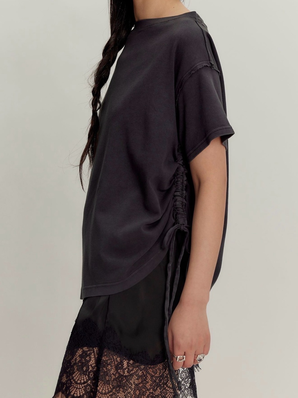 Free People Washed Charcoal Side-Tie Short Sleeve Tee - Picture 4 of 4
